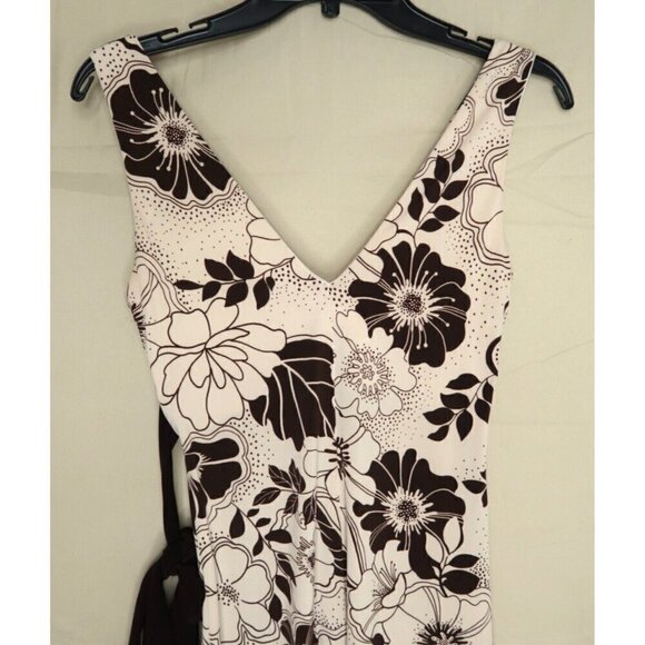 B. Darlin Sleeveless Midi Dress Tropical Floral Cream Brown EUC Women's Size 5/6 - Picture 5 of 7